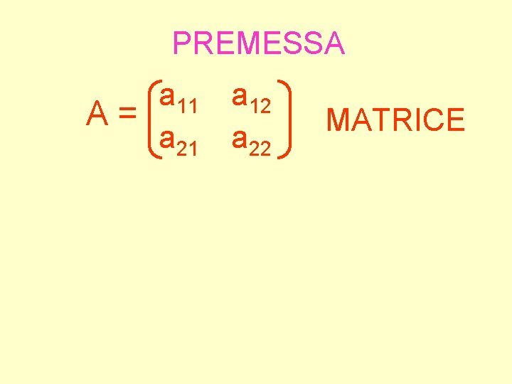 PREMESSA a 11 A= a 21 a 12 a 22 MATRICE 