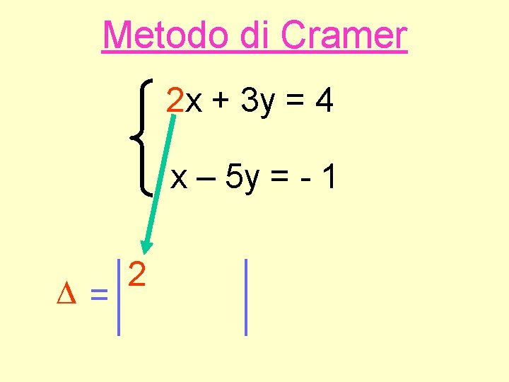 Metodo di Cramer 2 x + 3 y = 4 x – 5 y