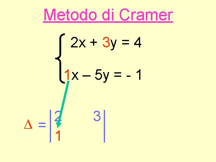 Metodo di Cramer 2 x + 3 y = 4 1 x – 5