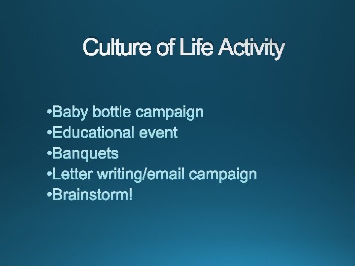 Culture of Life Activity 