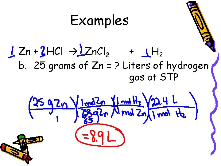 Examples Zn + HCl Zn. Cl 2 + H 2 b. 25 grams of