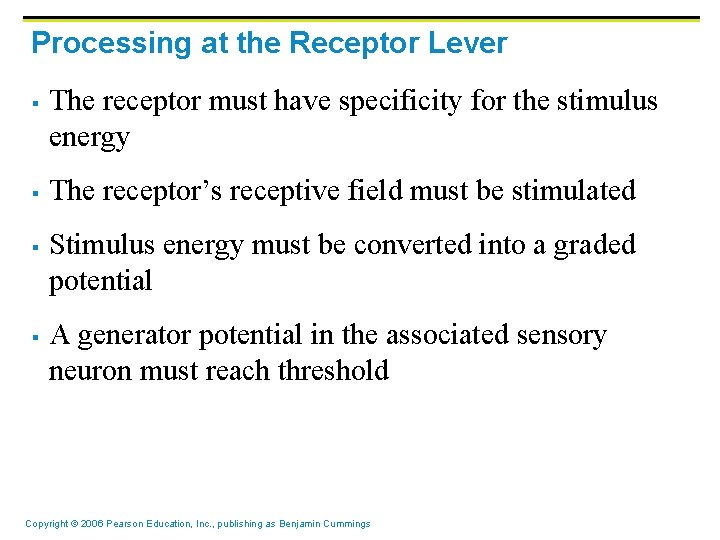 Processing at the Receptor Lever § § The receptor must have specificity for the Processing at the Receptor Lever § § The receptor must have specificity for the