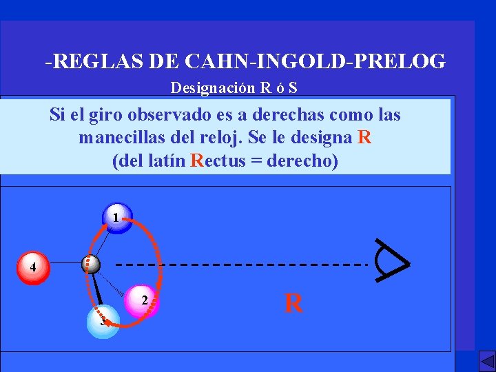 -REGLAS DE CAHN-INGOLD-PRELOG Designación R ó S Si el giro observado es a derechas