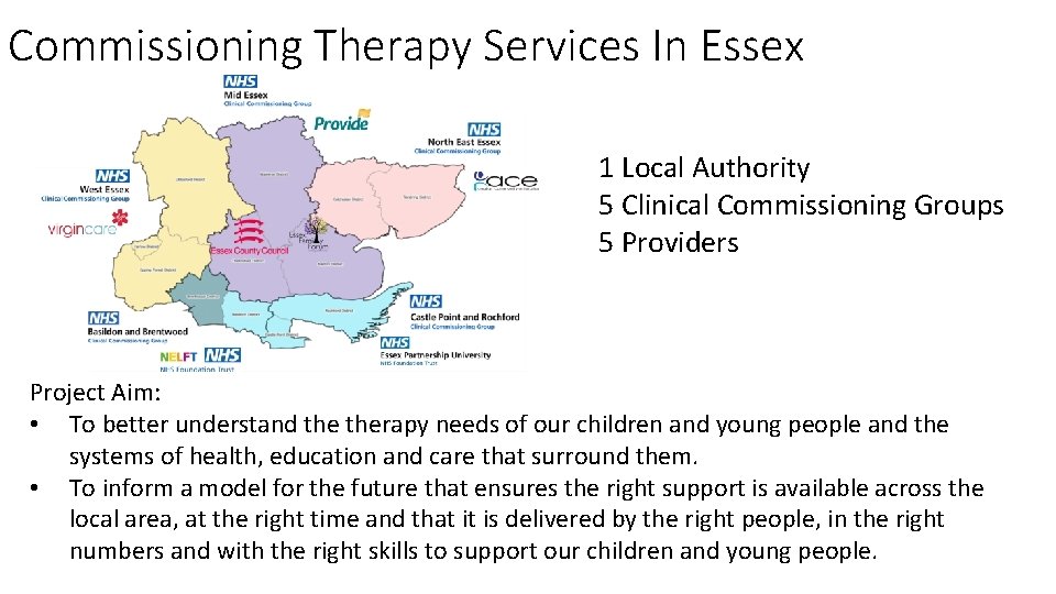 Commissioning Therapy Services In Essex 1 Local Authority 5 Clinical Commissioning Groups 5 Providers