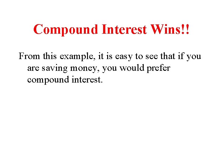 Compound Interest Wins!! From this example, it is easy to see that if you