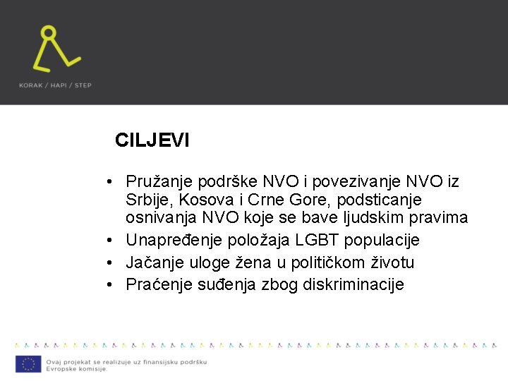 CILJEVI • Pružanje podrške NVO i povezivanje NVO iz Srbije, Kosova i Crne Gore,