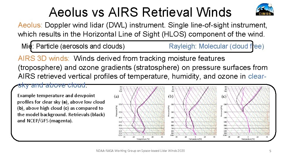 Aeolus vs AIRS Retrieval Winds Aeolus: Doppler wind lidar (DWL) instrument. Single line-of-sight instrument,