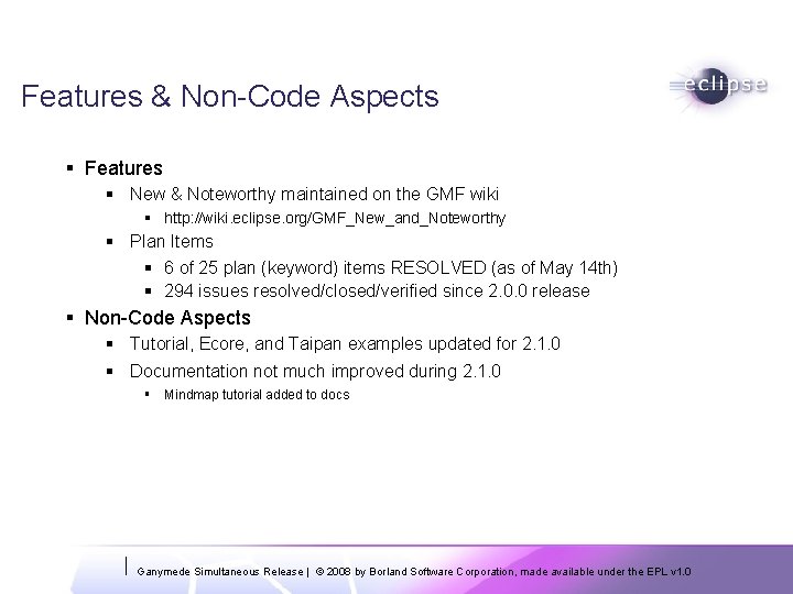 Features & Non-Code Aspects § Features § New & Noteworthy maintained on the GMF