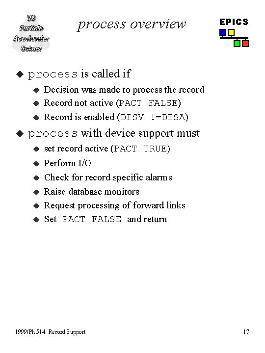 process overview u process is called if u u EPICS Decision was made to