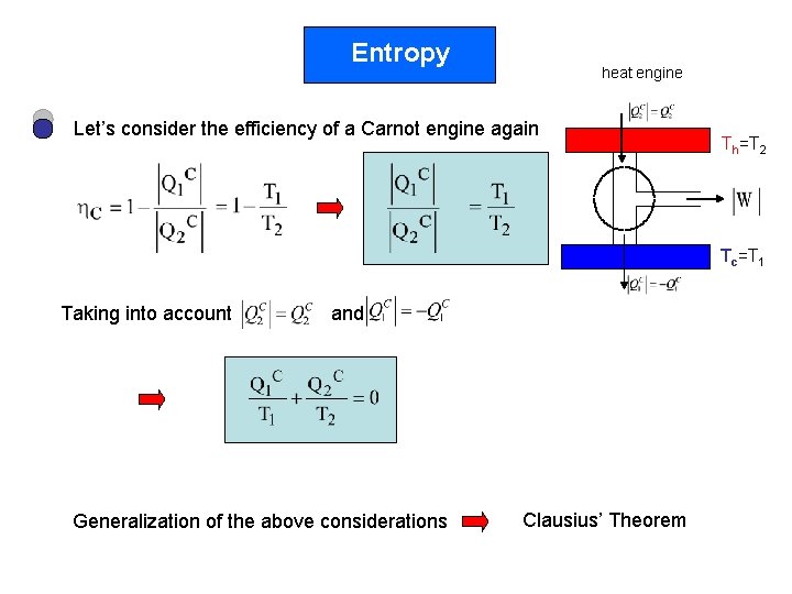 Entropy heat engine Let’s consider the efficiency of a Carnot engine again Th=T 2