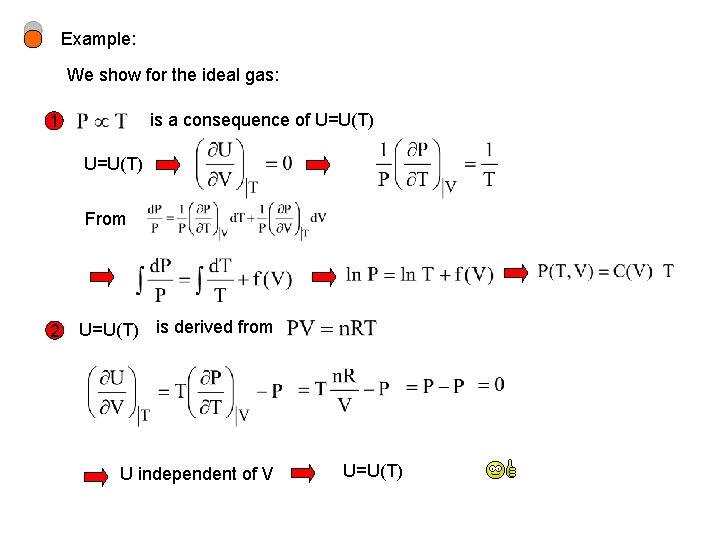 Example: We show for the ideal gas: is a consequence of U=U(T) 1 U=U(T)