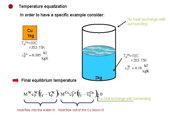 2 Temperature equalization In order to have a specific example consider: No heat exchange