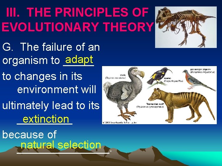 III. THE PRINCIPLES OF EVOLUTIONARY THEORY G. The failure of an adapt organism to