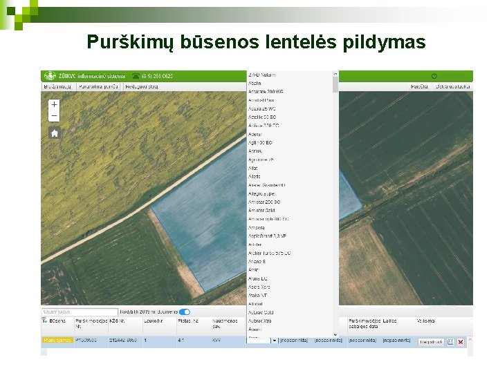 Purškimų būsenos lentelės pildymas 