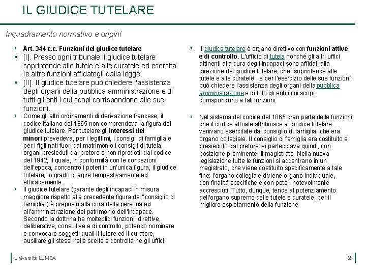 IL GIUDICE TUTELARE Inquadramento normativo e origini § Art. 344 c. c. Funzioni del