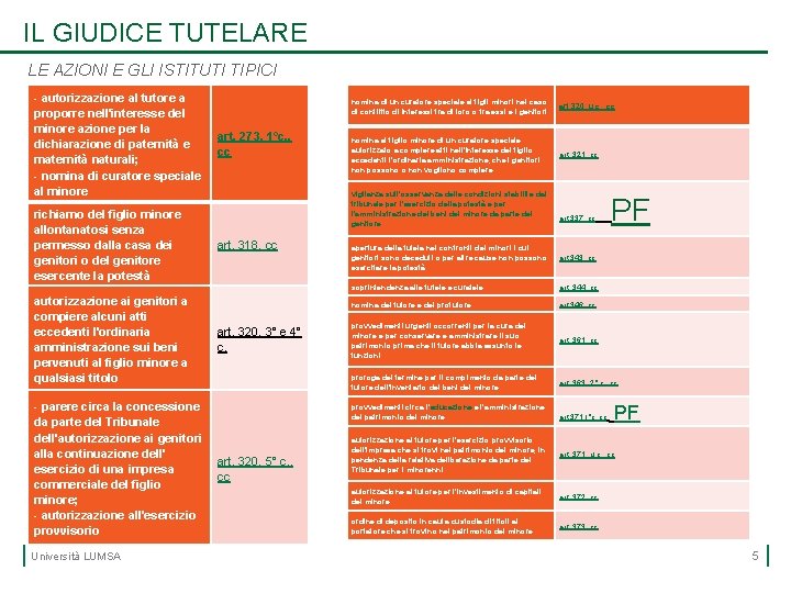 IL GIUDICE TUTELARE LE AZIONI E GLI ISTITUTI TIPICI autorizzazione al tutore a proporre