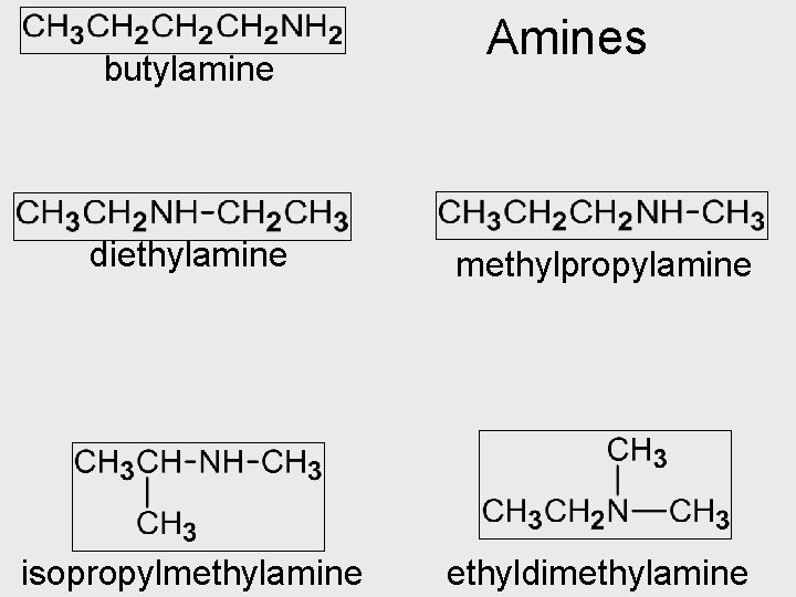 butylamine Amines diethylamine methylpropylamine isopropylmethylamine ethyldimethylamine 