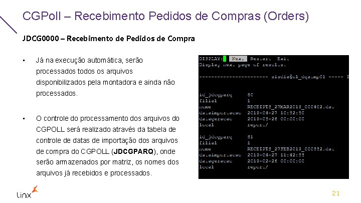 CGPoll – Recebimento Pedidos de Compras (Orders) JDCG 0000 – Recebimento de Pedidos de