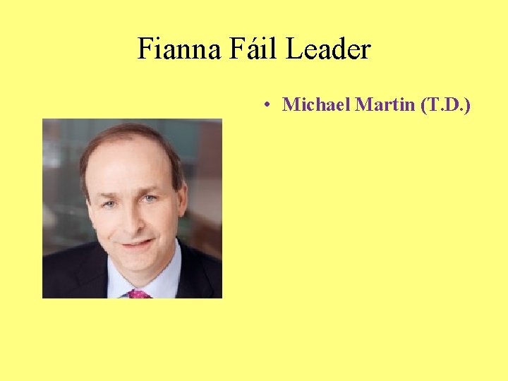 Fianna Fáil Leader • Michael Martin (T. D. ) 