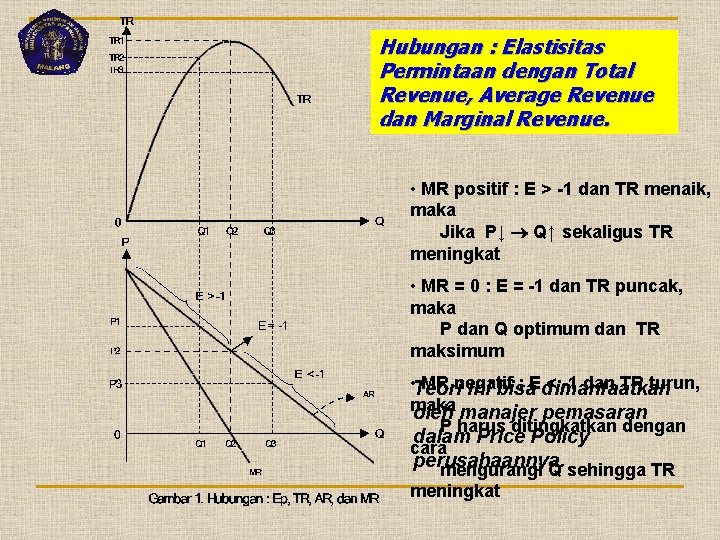 Hubungan : Elastisitas Permintaan dengan Total Revenue, Average Revenue dan Marginal Revenue. • MR