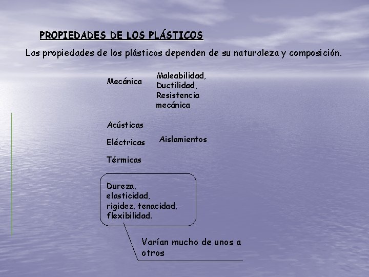 PROPIEDADES DE LOS PLÁSTICOS Las propiedades de los plásticos dependen de su naturaleza y