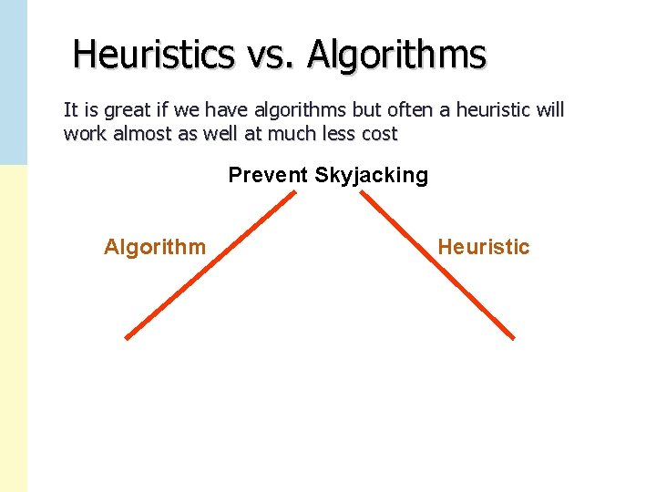 Heuristics vs. Algorithms It is great if we have algorithms but often a heuristic
