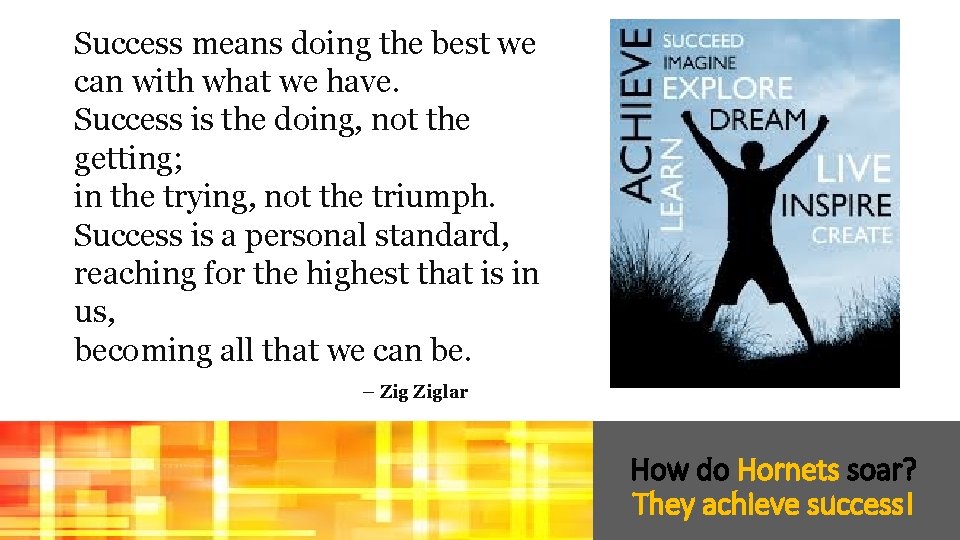 Success means doing the best we can with what we have. Success is the