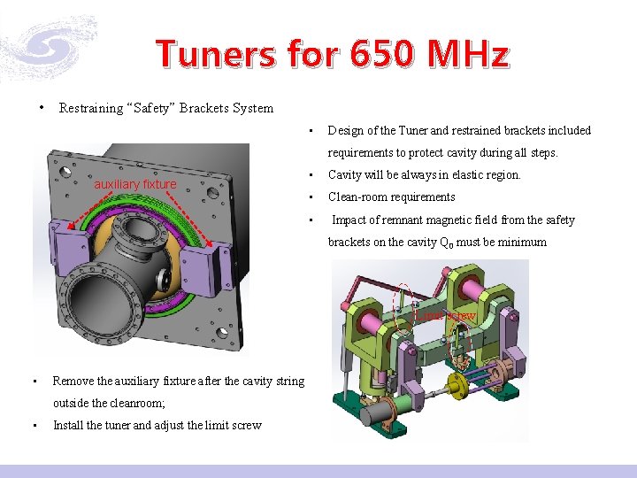Tuners for 650 MHz • Restraining “Safety” Brackets System • Design of the Tuner
