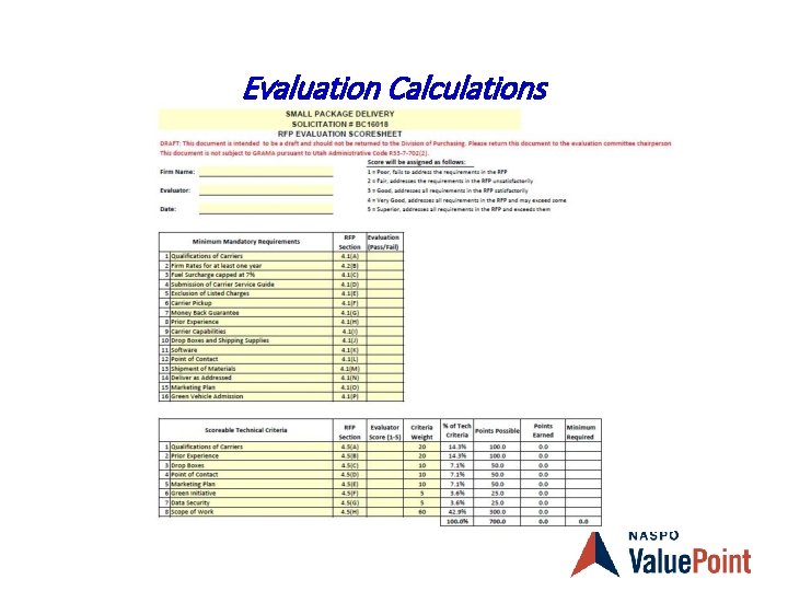 Evaluation Calculations 