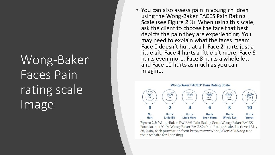 Wong-Baker Faces Pain rating scale Image • You can also assess pain in young