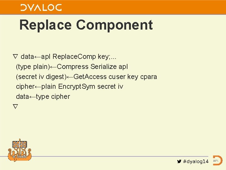 Replace Component ∇ data←apl Replace. Comp key; . . . (type plain)←Compress Serialize apl