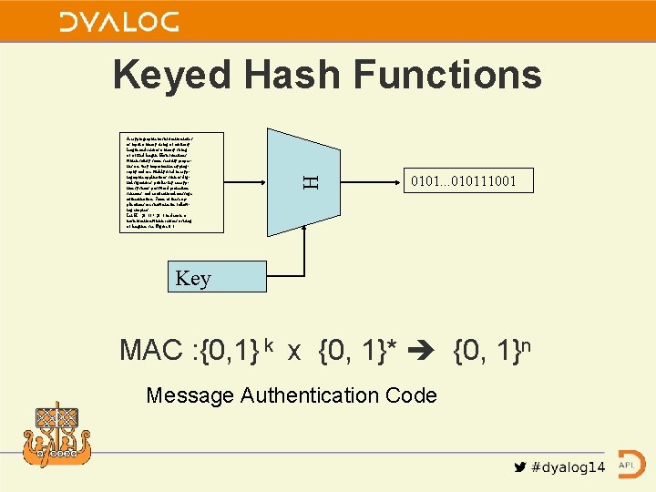 A cryptographic hash function takes as input a binary string of arbitrary length and