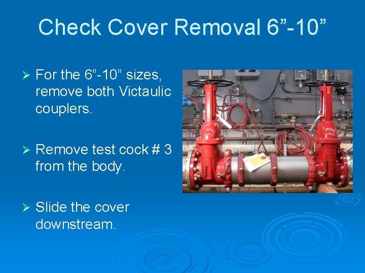 Check Cover Removal 6”-10” Ø For the 6”-10” sizes, remove both Victaulic couplers. Ø