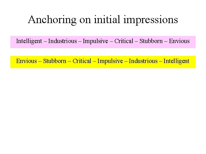 Anchoring on initial impressions Intelligent – Industrious – Impulsive – Critical – Stubborn –