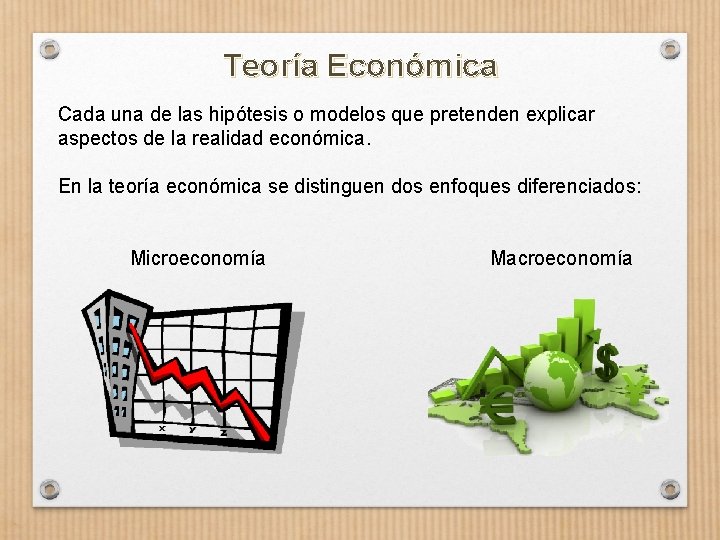 Teoría Económica Cada una de las hipótesis o modelos que pretenden explicar aspectos de