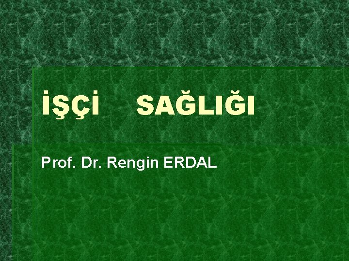 İŞÇİ SAĞLIĞI Prof. Dr. Rengin ERDAL 