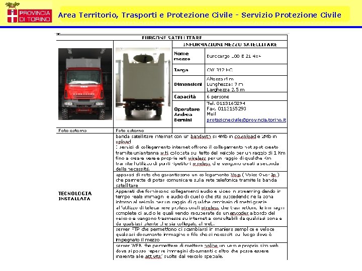 Area Territorio, Trasporti e Protezione Civile - Servizio Protezione Civile 