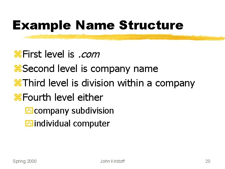 Example Name Structure z. First level is. com z. Second level is company name
