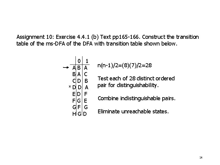 Assignment 10: Exercise 4. 4. 1 (b) Text pp 165 -166. Construct the transition