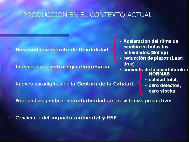 PRODUCCION EN EL CONTEXTO ACTUAL • Aceleración del ritmo de cambio en todas las PRODUCCION EN EL CONTEXTO ACTUAL • Aceleración del ritmo de cambio en todas las