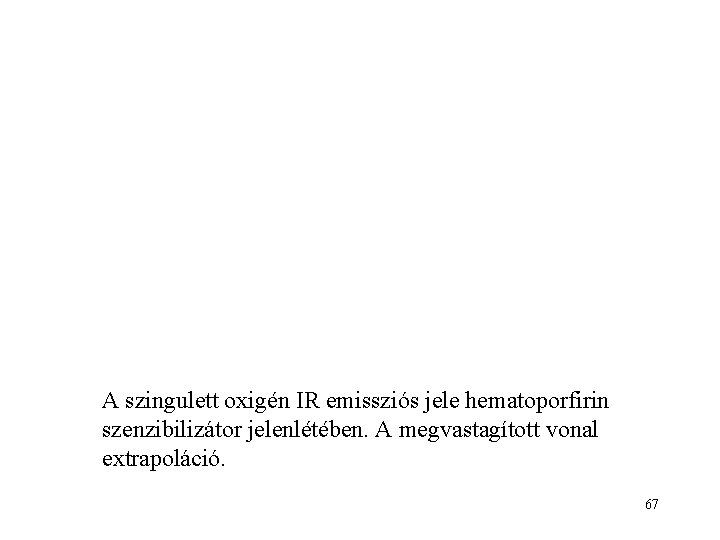 A szingulett oxigén IR emissziós jele hematoporfirin szenzibilizátor jelenlétében. A megvastagított vonal extrapoláció. 67