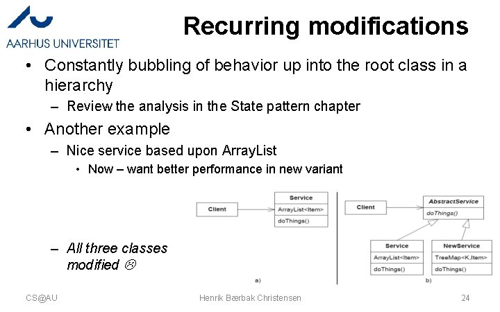 Recurring modifications • Constantly bubbling of behavior up into the root class in a