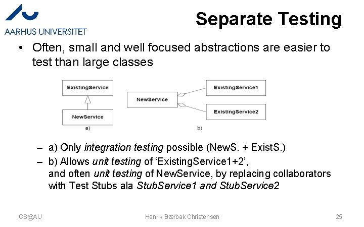 Separate Testing • Often, small and well focused abstractions are easier to test than