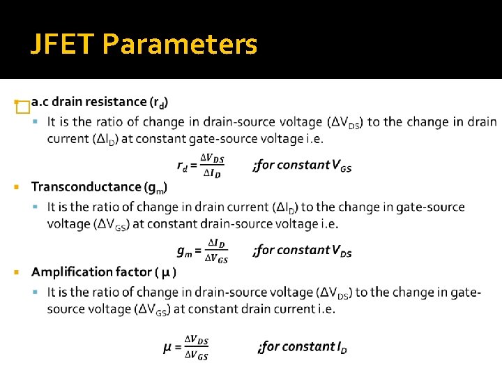 JFET Parameters � 
