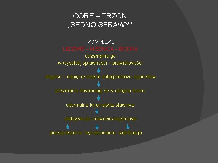 CORE – TRZON „SEDNO SPRAWY” KOMPLEKS LĘDŹWIE – MIEDNICA – BIODRA utrzymanie go w