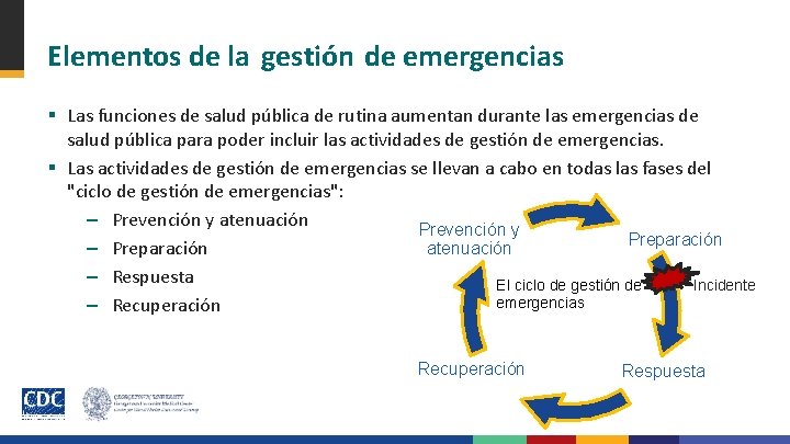 Elementos de la gestión de emergencias § Las funciones de salud pública de rutina