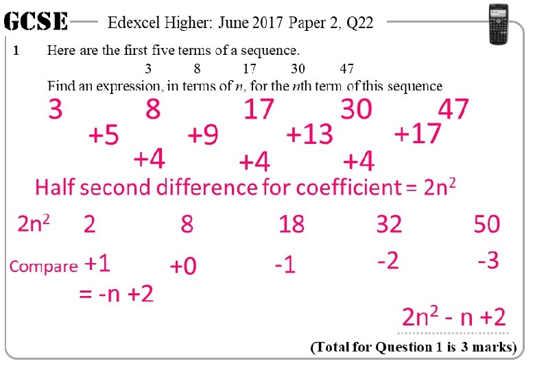 GCSE 1 Edexcel Higher: June 2017 Paper 2, Q 22 Here are the first