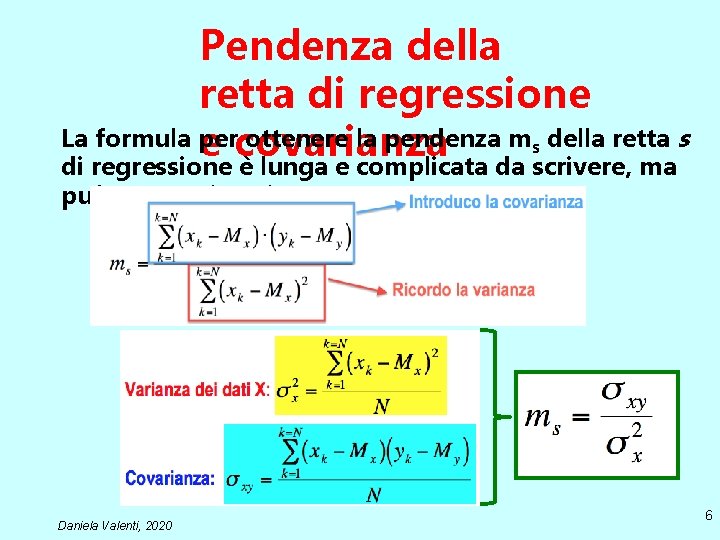 Pendenza della retta di regressione La formula per ottenere la pendenza m della retta Pendenza della retta di regressione La formula per ottenere la pendenza m della retta