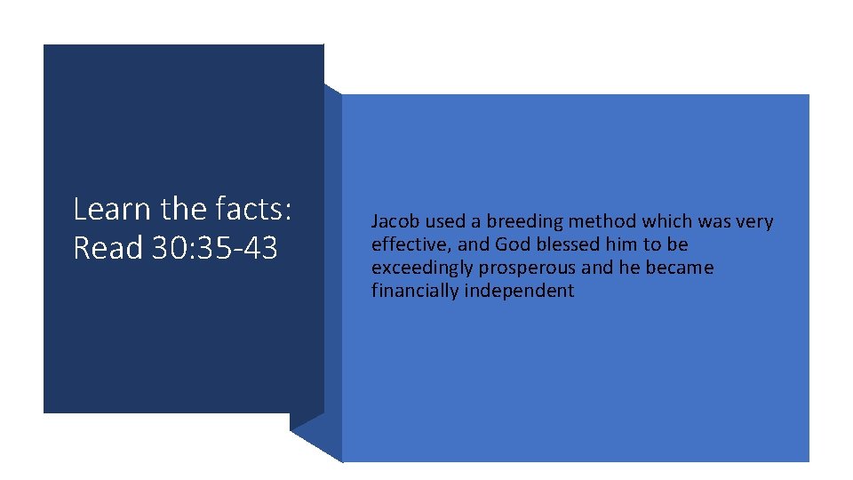 Learn the facts: Read 30: 35 -43 Jacob used a breeding method which was