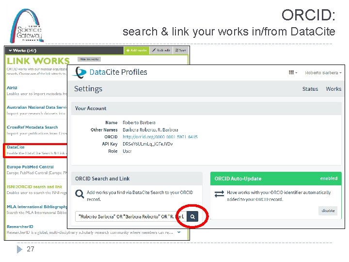 ORCID: search & link your works in/from Data. Cite 27 